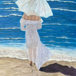 taking a dip coastal romantic original art bonnie perlin