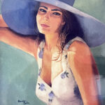the blue hat oil on canvas portrait original artist bonnie perlin