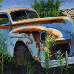 original painting old rusted car abandoned by bonnie perlin