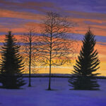 bonnie perlin original painting of montana sunset in winter