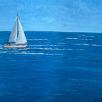 sailboat on quiet blue water sunday afternoon original by artist bonnie perlin