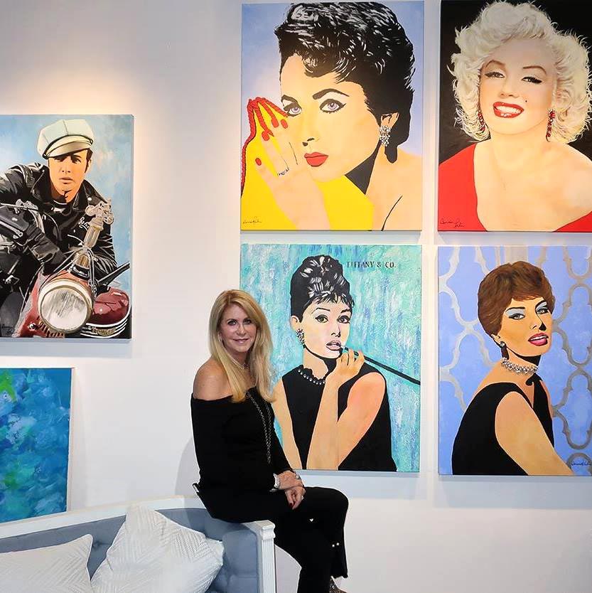 artist bonnie perlin with her collection of pop art