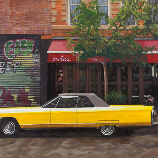 yellow caddy cadillac pop art original painting florida artist bonnie perlin